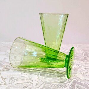 Vaseline/Uranium Glass Tumblers (2) Grapes and vines.